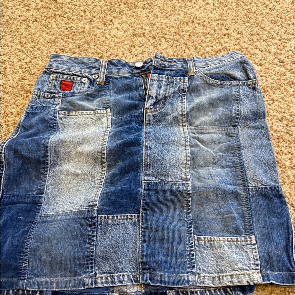 BONGO Blue Patchwork Mini Skirt